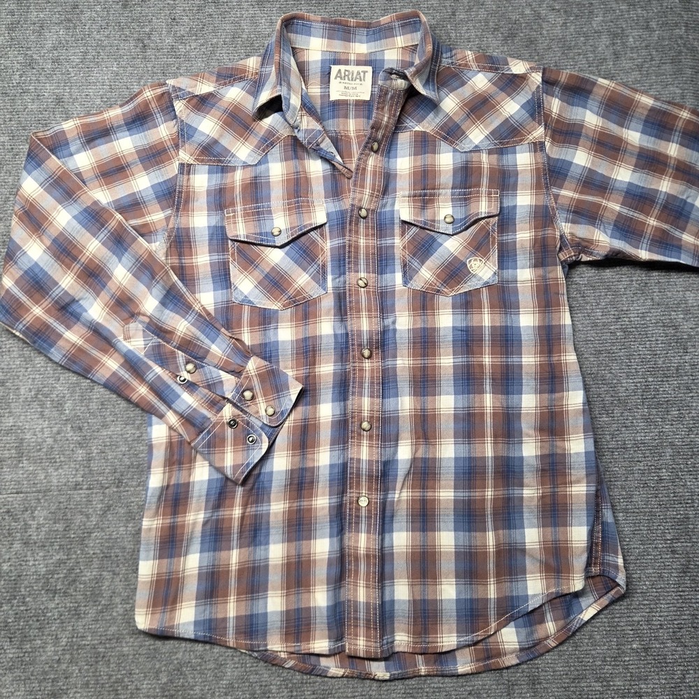Ariat Retro Fit Pearl Snap Flannel Shirt Long Sleeve M Rodeo Ranch Cowboy